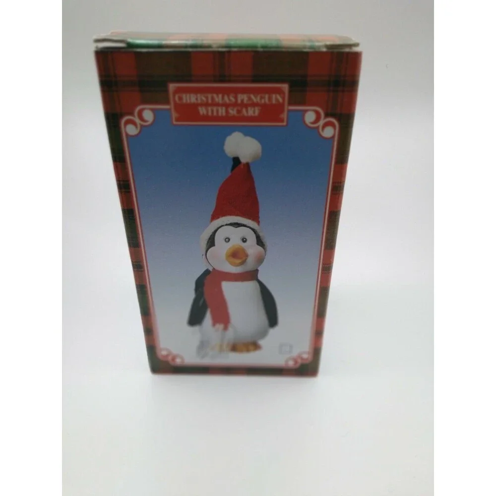 Vintage Christmas Penguin Figurine Red Scarf Hat Decor Collectible 1999 New NOS